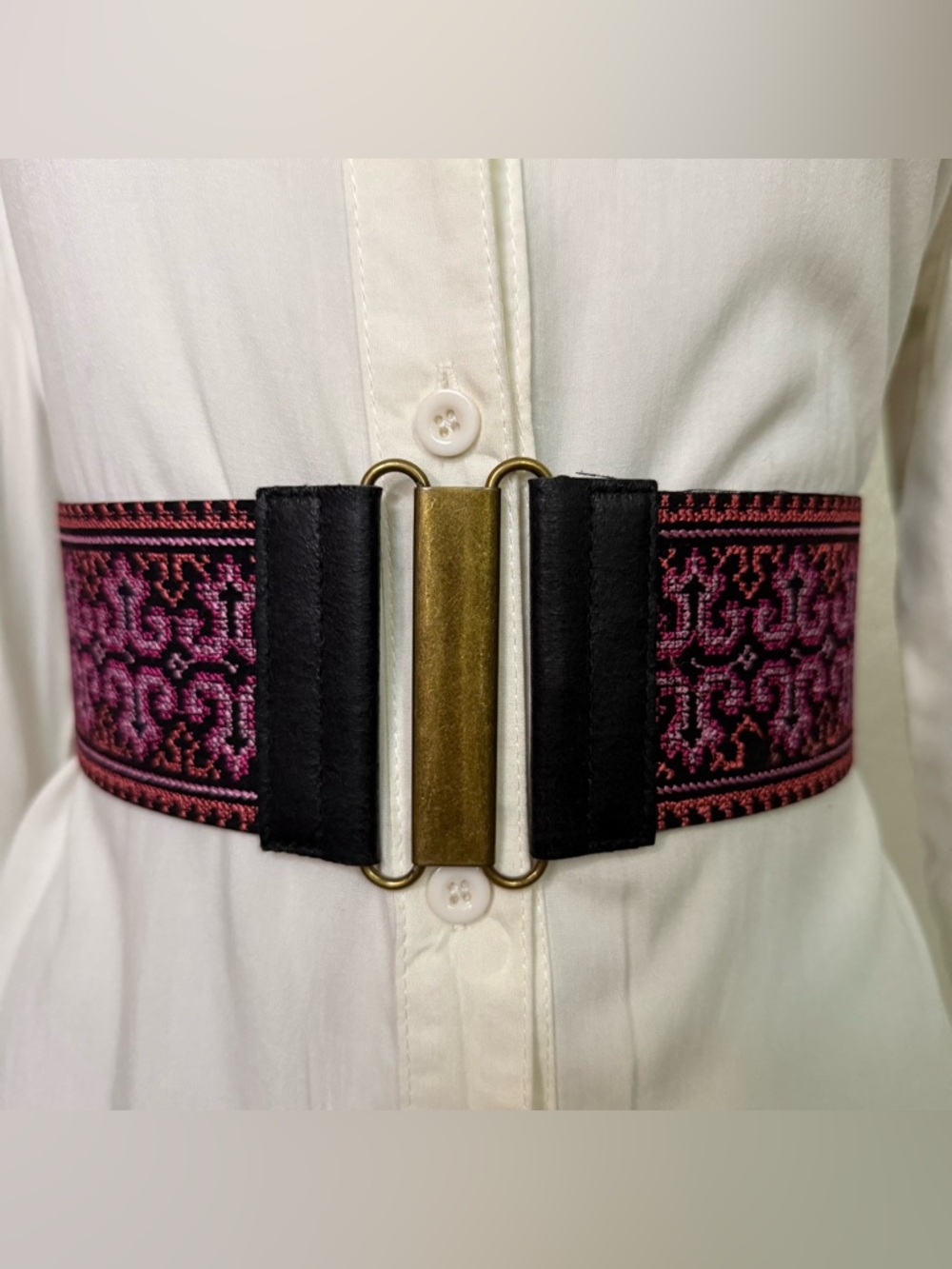 Black pink PU leather elastic waistband belt